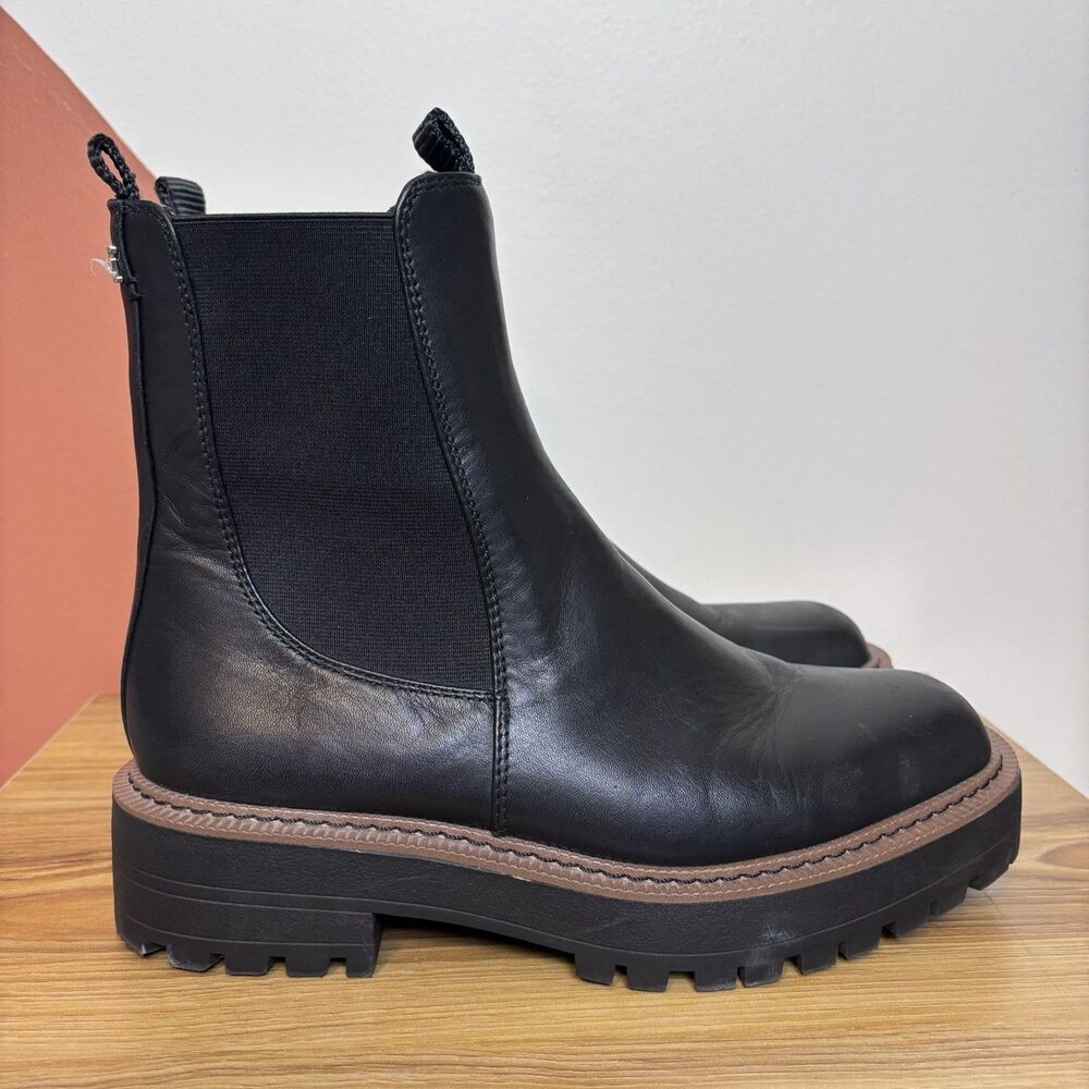 Sam Edelman Laguna Weatherproof Lug Sole Chelsea Boots Black Leather Womens 7.5